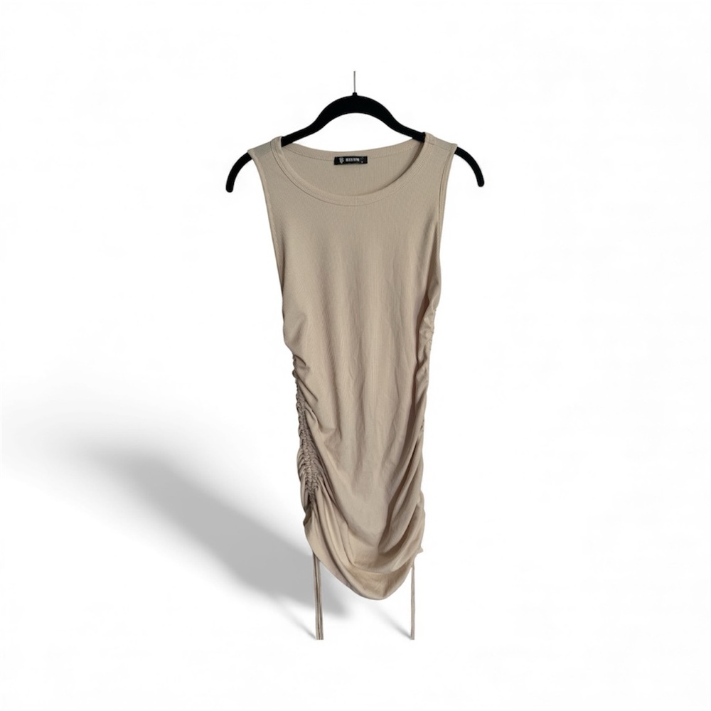BTFBM Sleeveless Ruched Bodycon Dress Off White | Size M